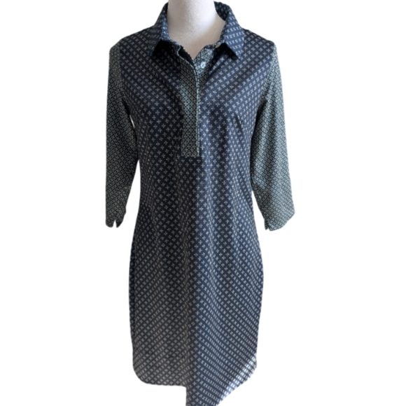 Gretchen Scott Navy Diamond Print Shift Dress Medium Designer - Picture 2 of 14